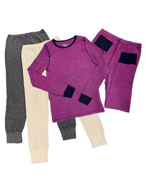 Girls Thermal Waffle Pajama Set + 2-Pack Pants Bundle — Pink Gray — L 10–12